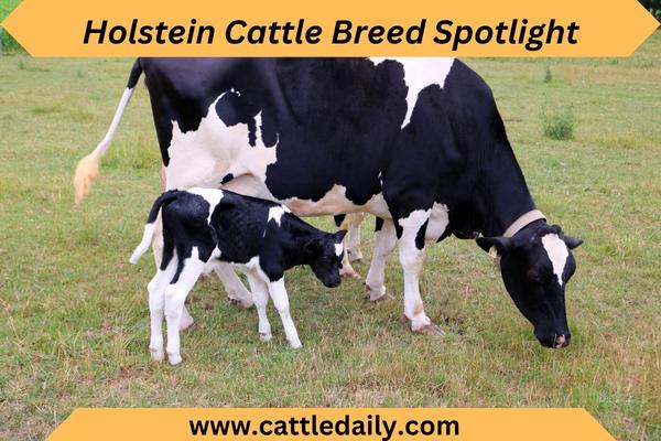 Holstein cow with calf outside