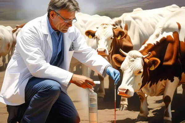 doctor inserting inject into cattle