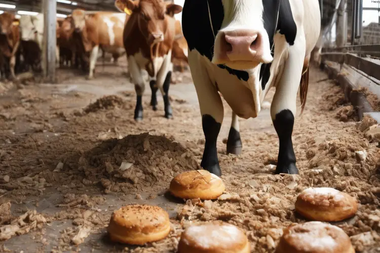 Cattle's having bakery items for eating