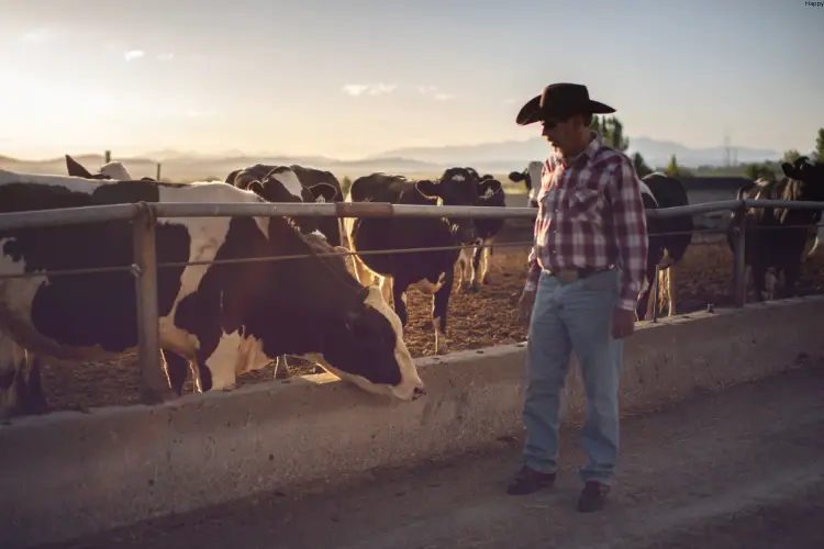 men is standing with cattles