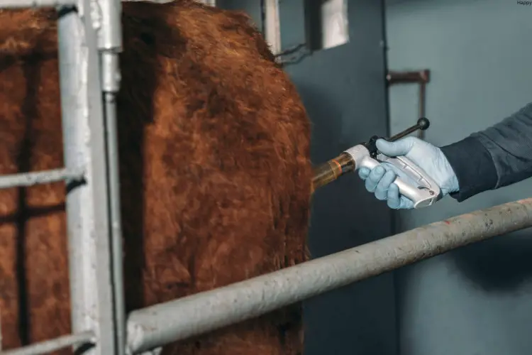 vet is giving treatment to cattle