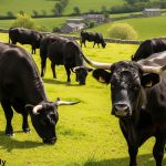 welsh cattle breeds in farm eating green grass