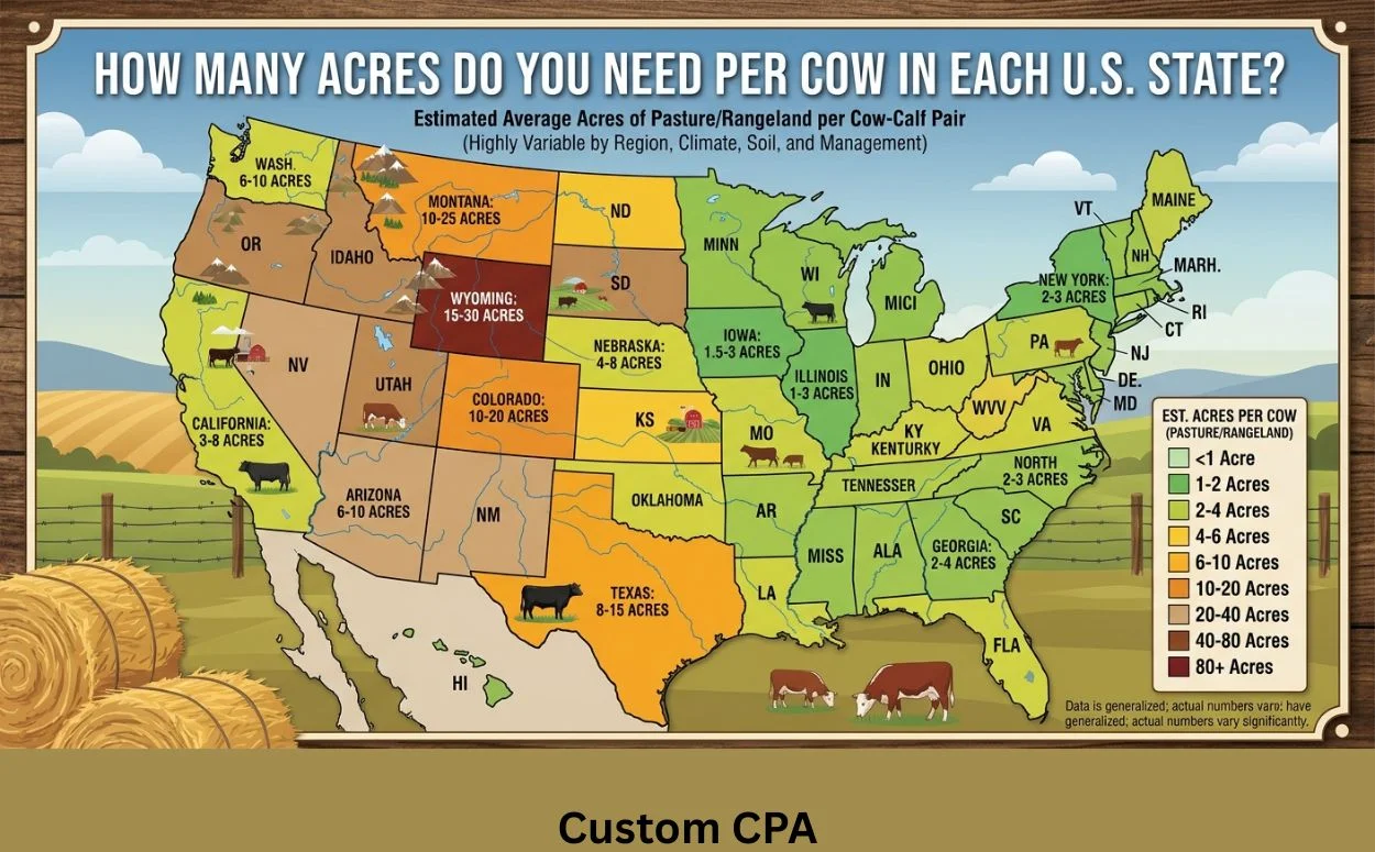 How Many Acres Do You Need Per Cow in Each U.S. State?